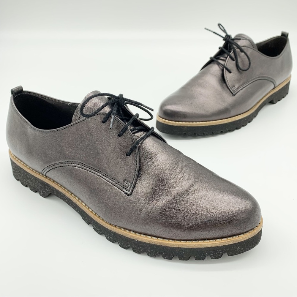 GABOR Metallic Leather Pointed Tie Oxfords Size 8
